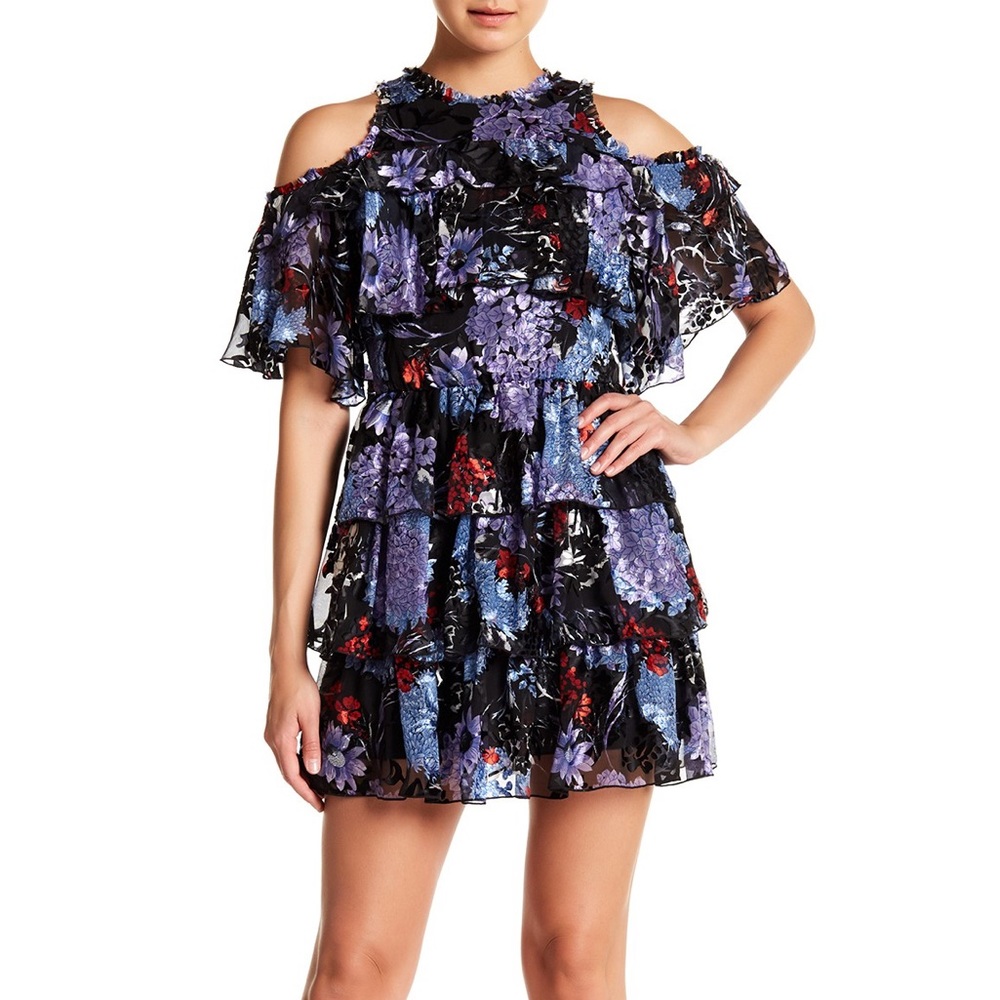 Alice + Olivia Nichola Cold Shoulder Ruffled Dress